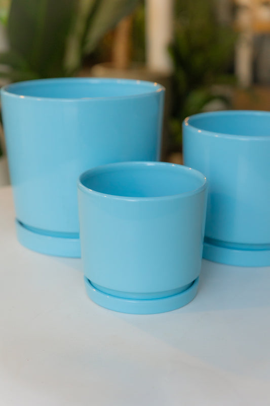 Macetero Cerámica Minimal Light Blue