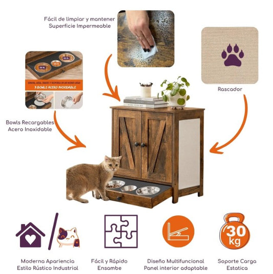 Mueble Modular, 2 Puertas, Comedero y Rascador - Ali 04