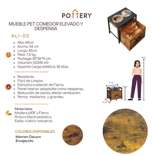 Mueble Pet Comedor Elevado y Despensa - Ali 03