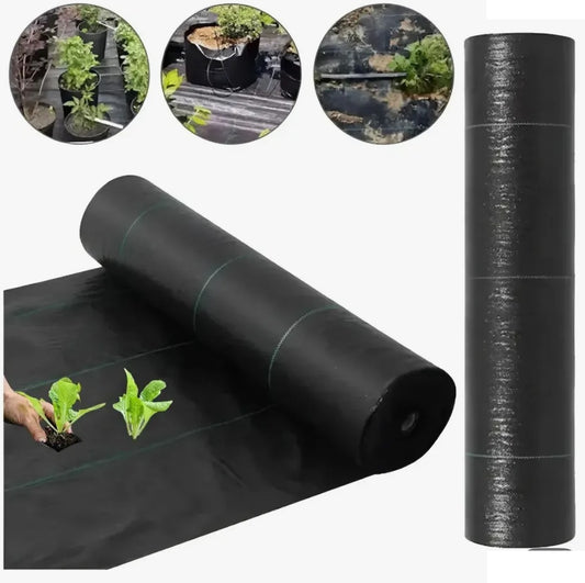 Rollo de malla antihierbas negra geotextil de 1,5 x 10 metros para jardines y huertos